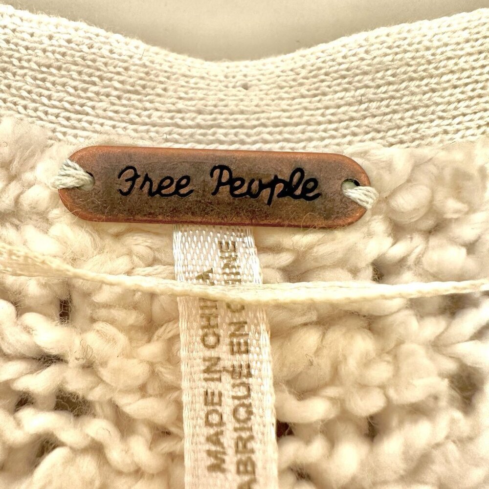 Free People Women XS Songbird Long Chunky Sweater Ivory V Neck Raglan Sleeve - Picture 3 of 8